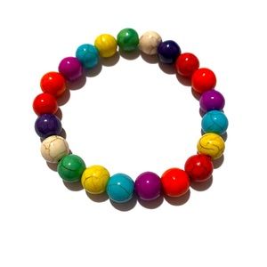 Rainbow Cracked Rounded Rock Beaded Bracelet
